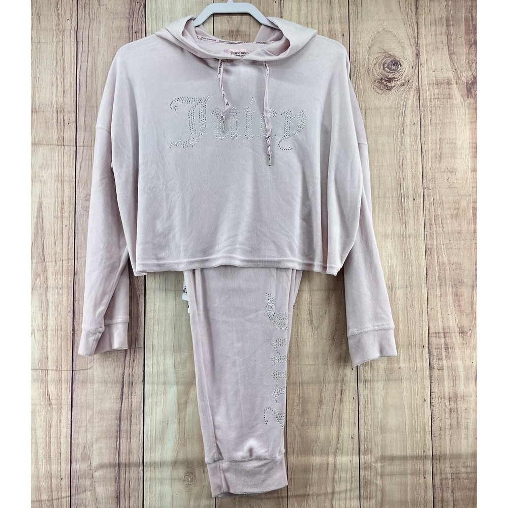 Vtg Juicy Couture Velour Velvet Tracksuit 2pc Sz L Pants&Hoodie Baby Pink‎